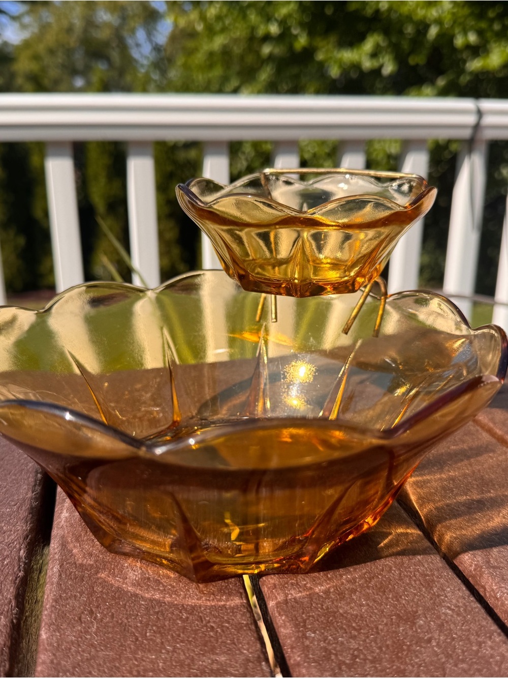 Vintage Anchor Hocking Amber Glass Scalloped Serving Bowl Set